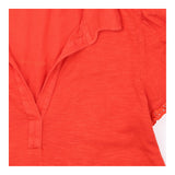 Top Coral Red Open Collar Polo Short Sleeve Cotton