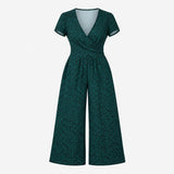 Teal Leopard Print Wrap Front Wide Leg Jersey Jump