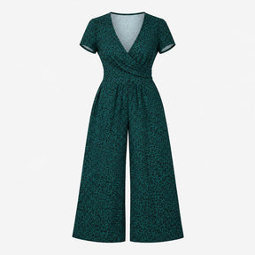 Teal Leopard Print Wrap Front Wide Leg Jersey Jump