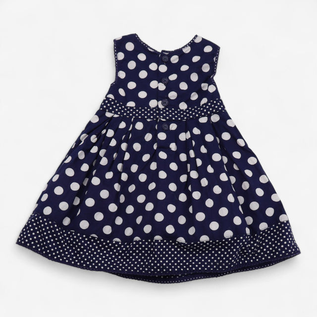 Dress Sleeveless Woven navy with White Polkadots