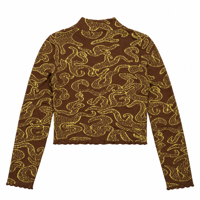 Long Sleeve Top Brown Mustard Paisley Jacquard Hig