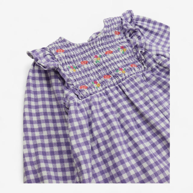 Top Purple Gingham with Flowers, Toadstools and sm