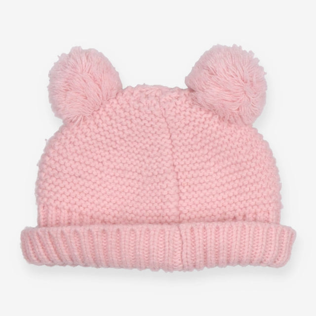 Pink double bobble hat knitted