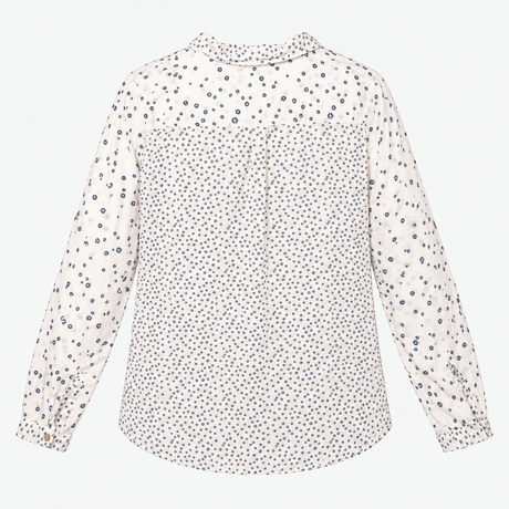 Cotton Blouse Ecru Navy Spot Print Long Sleeve