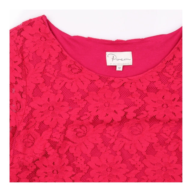 Mini Dress Red Floral Lace Short Sleeve Lined