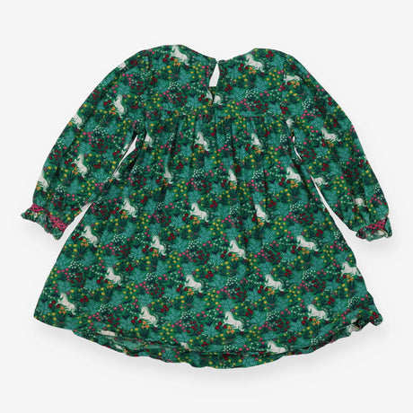 Dress green cord smocked unicorns