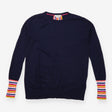 Knit Jumper Crew Neck Navy Blue Rainbow Stripe