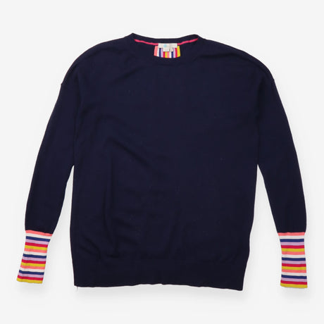 Knit Jumper Crew Neck Navy Blue Rainbow Stripe