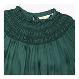 Green Smocked High Neck Long Sleeve Blouse