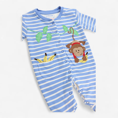 Sleepsuit Blue and White Stripe Monkey and Bananas
