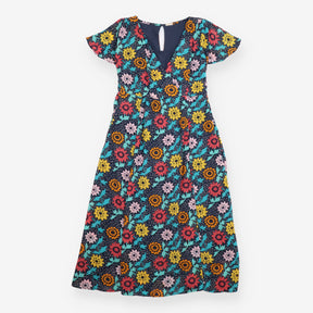 Dress Floral Print Navy V-Neck Short Sleeve Maxi N