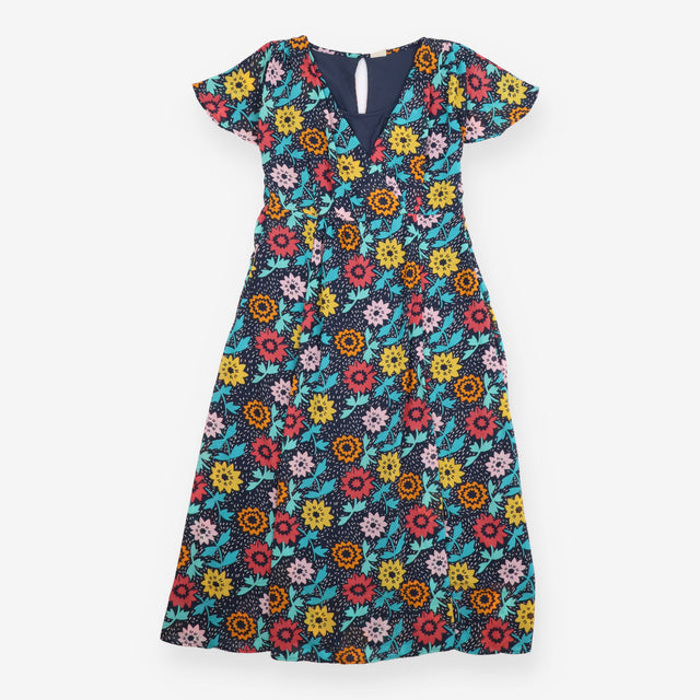Dress Floral Print Navy V-Neck Short Sleeve Maxi N