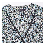 Midi Dress Blue Floral Wrap Front Tie Waist
