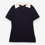 Silk Blend Contrast Collar Short Sleeve Knit Top