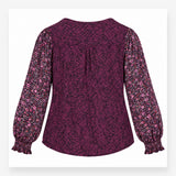 Plum Floral Long Sleeve V Neck Top
