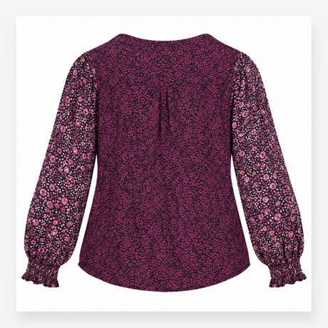 Plum Floral Long Sleeve V Neck Top