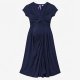 Navy Knot Front Short Sleeve Maternity Dress
