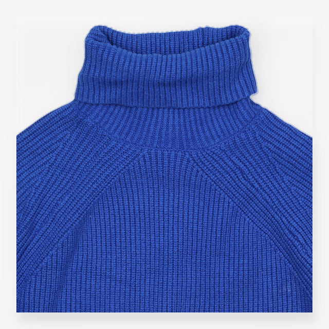 Roll Neck Jumper Sapphire Blue Ribbed Knit