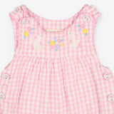 Dungaree Pink Gingham Rabbits Embroided