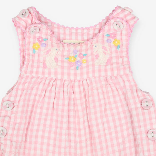Dungaree Pink Gingham Rabbits Embroided