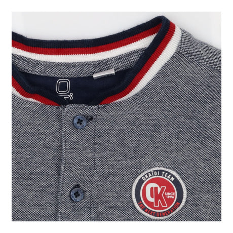 Tee Shirt Long Sleeve Grey Grandad Collar Navy