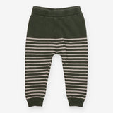 Green and white stripe knit leggings