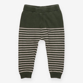 Green and white stripe knit leggings