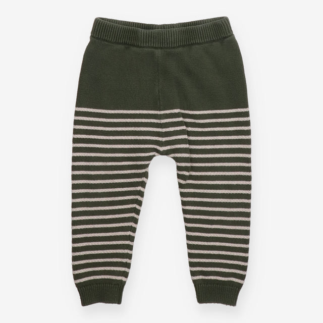 Green and white stripe knit leggings