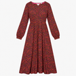 Midi Dress Pink Abstract Print V-Neck Long Sleeve
