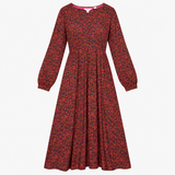 Midi Dress Pink Abstract Print V-Neck Long Sleeve