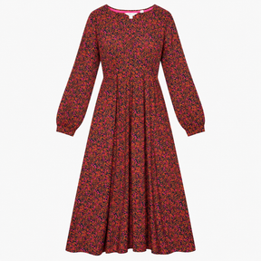 Midi Dress Pink Abstract Print V-Neck Long Sleeve