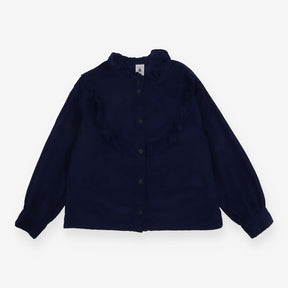 Blouse blue cord LS frill