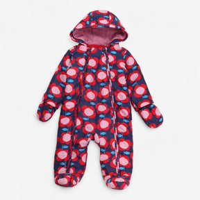 Pink and red Floral Fleece Pramsuit with Mittens