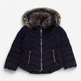 Navy Coat with Fur Hood & Collar
