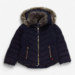 Navy Coat with Fur Hood & Collar