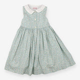 Dress Sleeveless White Collared Green and Blue Flo