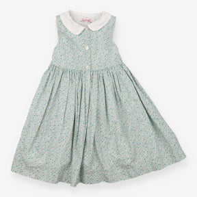 Dress Sleeveless White Collared Green and Blue Flo