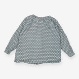 Blouse LS blue pattern buttons