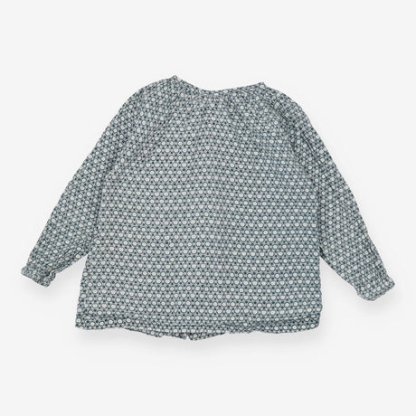 Blouse LS blue pattern buttons