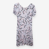 Blue Grey Floral Viscose Midi Tea Dress Short Slee