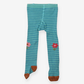 Tights Blue and Green Stripe Flowers
