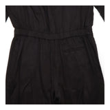 Long Sleeve Button Front Viscose Jumpsuit Black