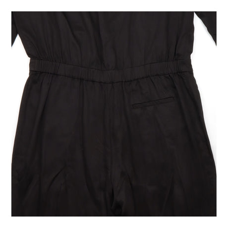 Long Sleeve Button Front Viscose Jumpsuit Black