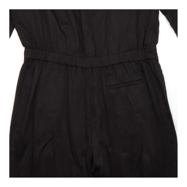 Long Sleeve Button Front Viscose Jumpsuit Black