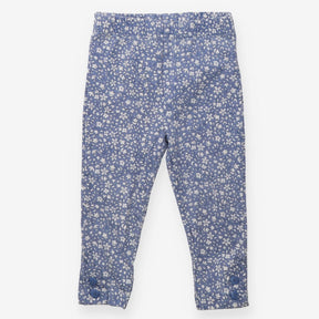 Dusty blue ditsy leggings with flower buttons on c
