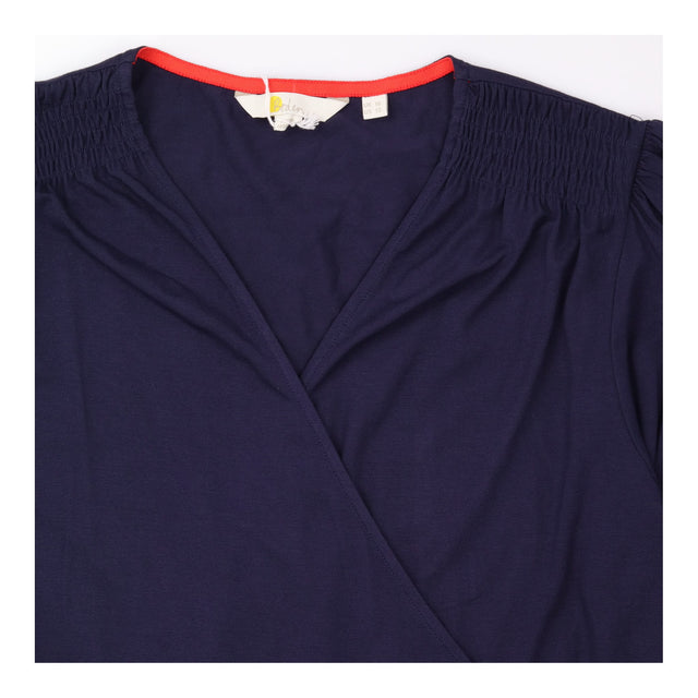 Navy Blue Ruched Wrap V-Neck Jersey Top