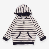 White and Navy Striped Hoodie 