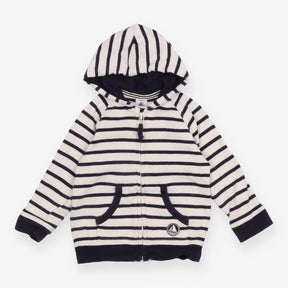 White and Navy Striped Hoodie 