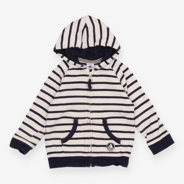 White and Navy Striped Hoodie 