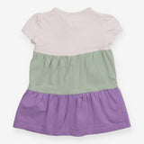 Dress SS jersey tiered white green lilac
